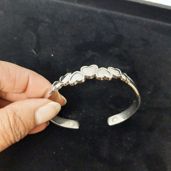 Silver-tone Hearts Magnetic Therapy Cuff Bracelet - Picture 2 of 7